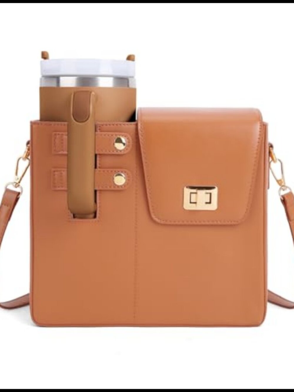 Faux Leather Crossbody Cup Holder Bag Fits 40oz Tumbler Water Bottle Purse